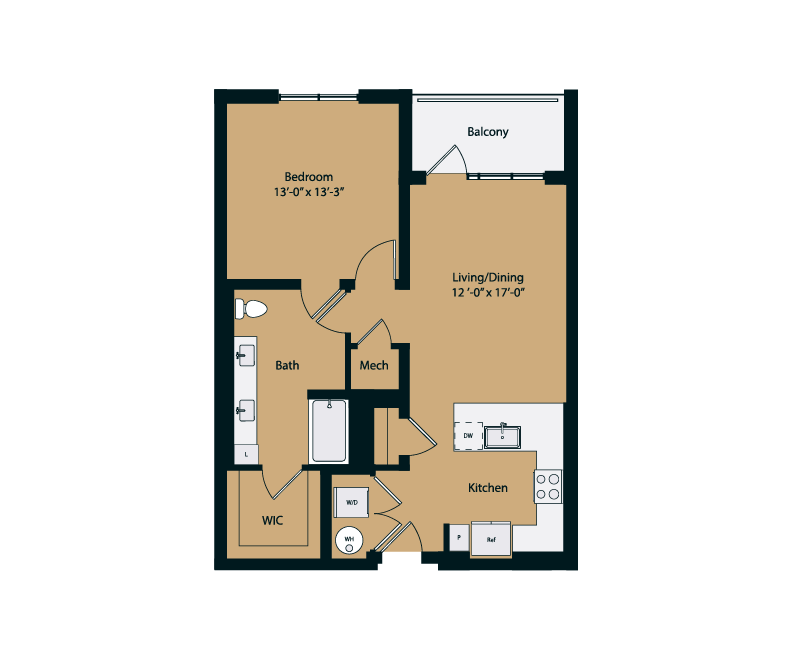 Floor plan layout diagram for 1B-2